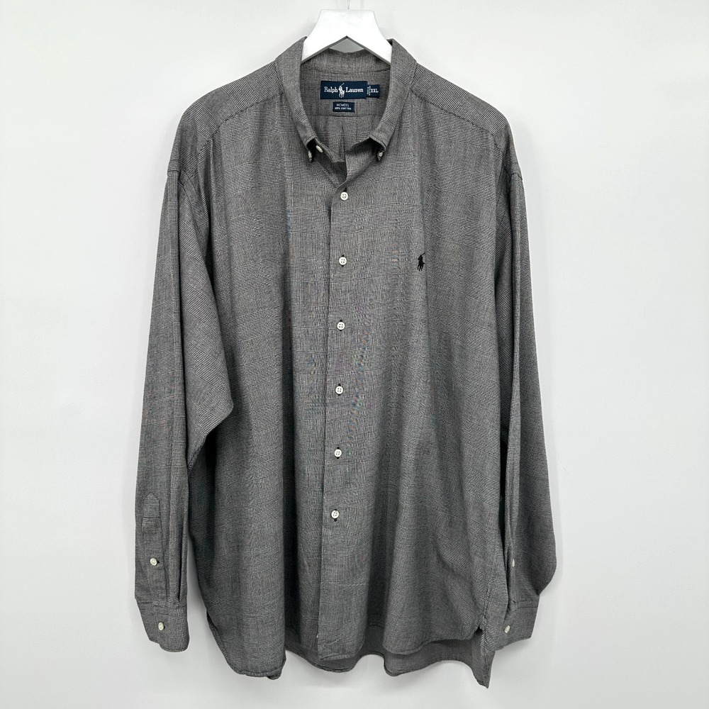 Ralph Lauren McMeel Shirt Mens XXL Long Sleeve Gray Button Up 100% Cotton Preppy
